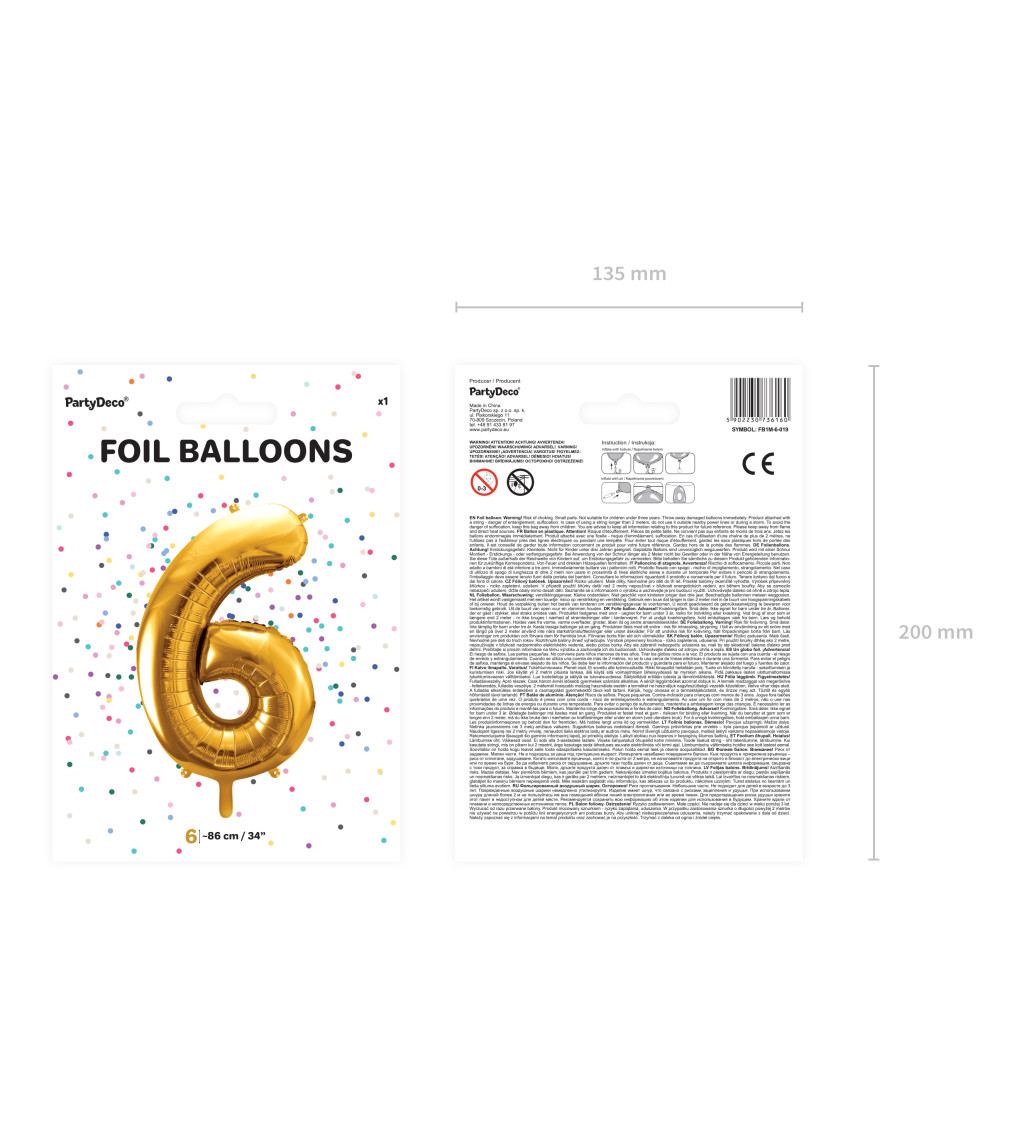 Fóliový balónek 6 - zlatý