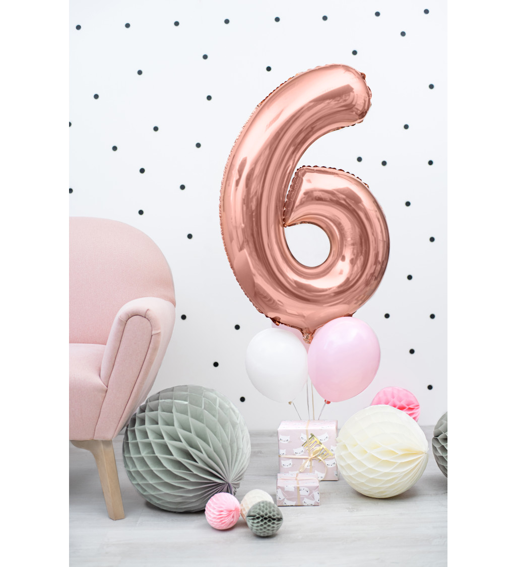 Fóliový balónek číslo 6 rosegold 86 cm