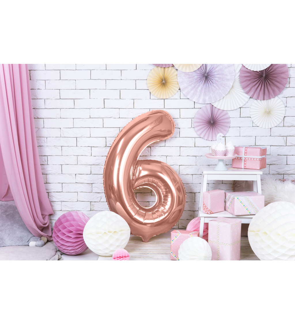 Fóliový balónek číslo 6 rosegold 86 cm
