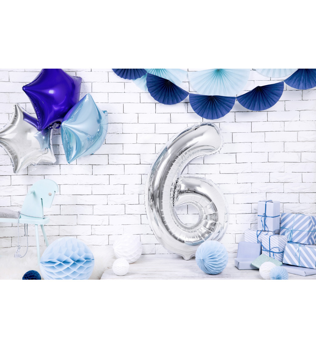 Fóliový balónek číslo 6 stříbrný 86 cm