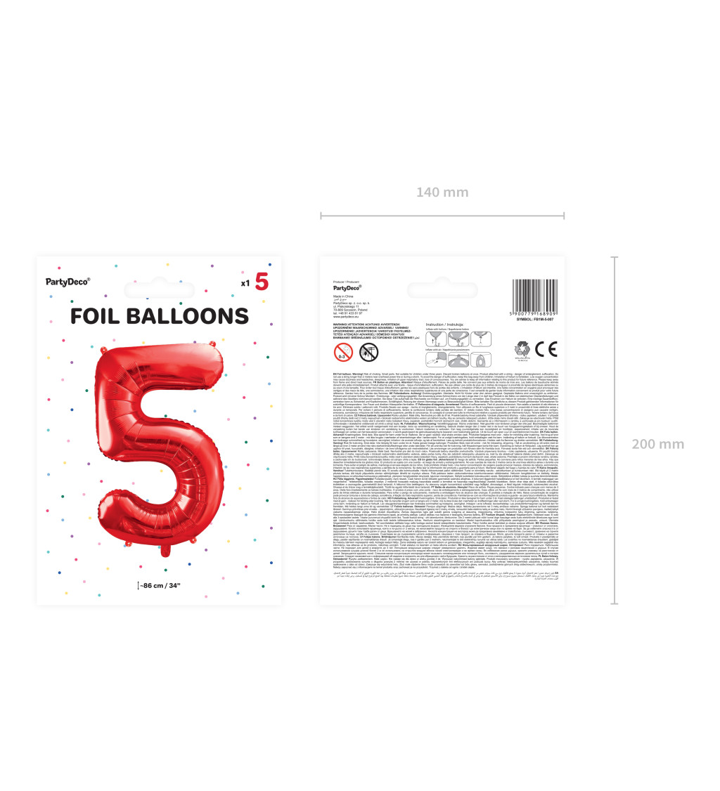 Fóliový balónek 5 - červený