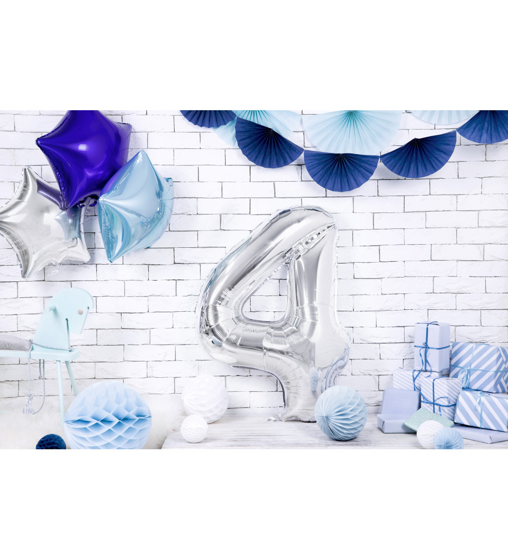 Fóliový balónek číslo 4 stříbrný 86 cm
