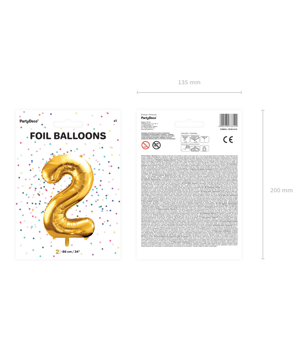 Fóliový balónek číslo 2, zlatý