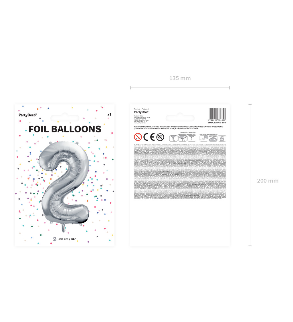 Fóliový balónek 2 - stříbrný