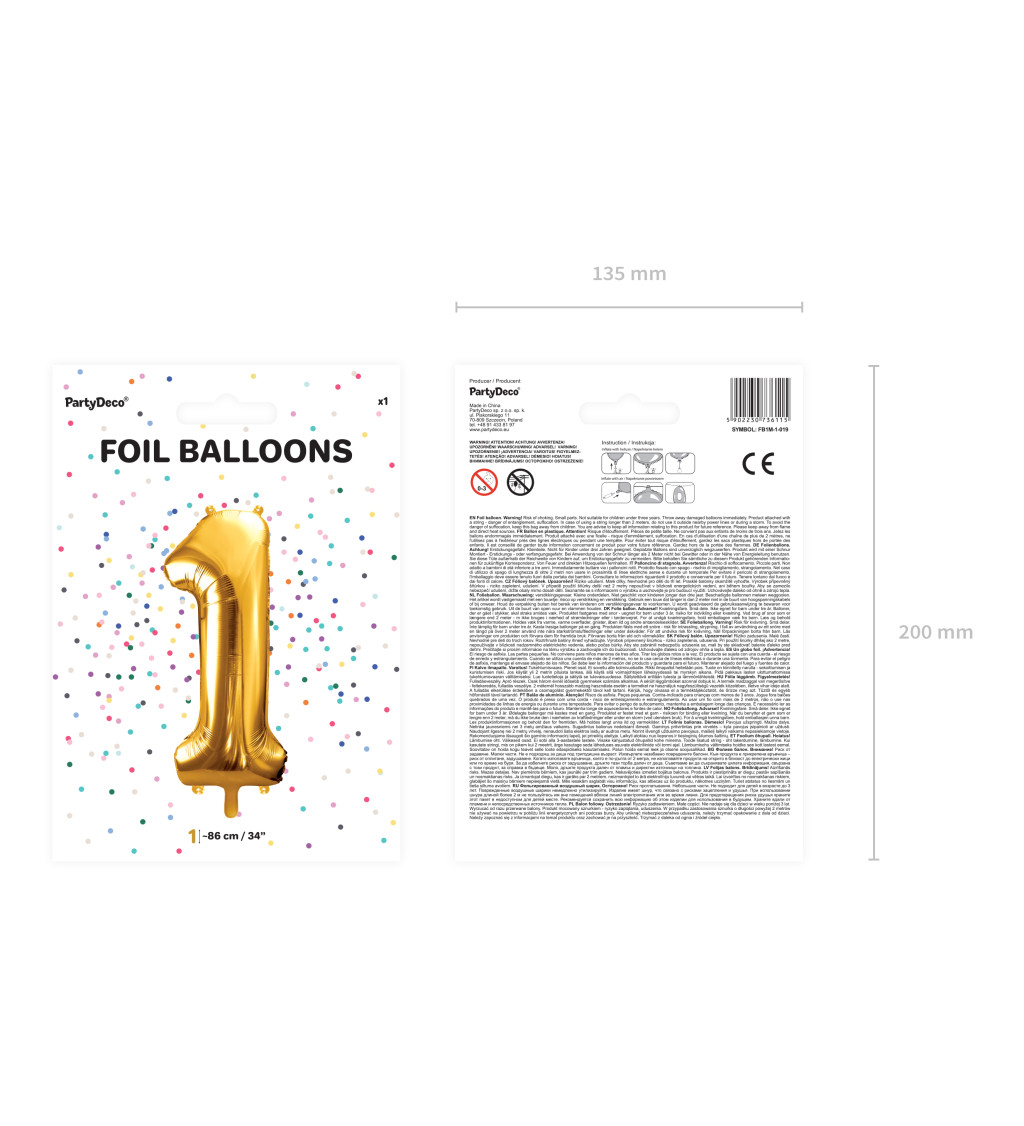 Fóliový balónek 1 - zlatý