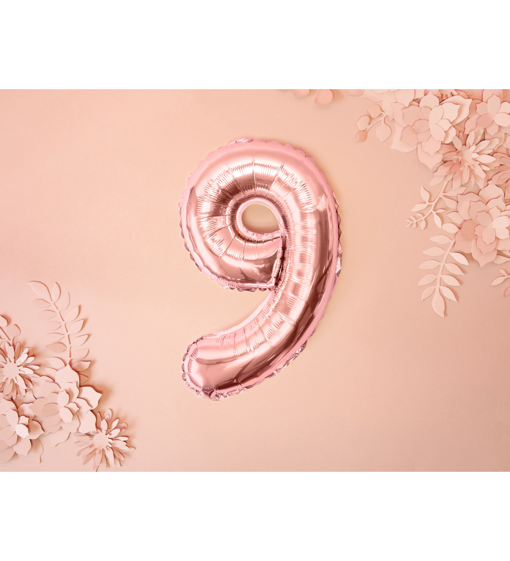 Fóliový balónek číslo 9 rosegold 35 cm