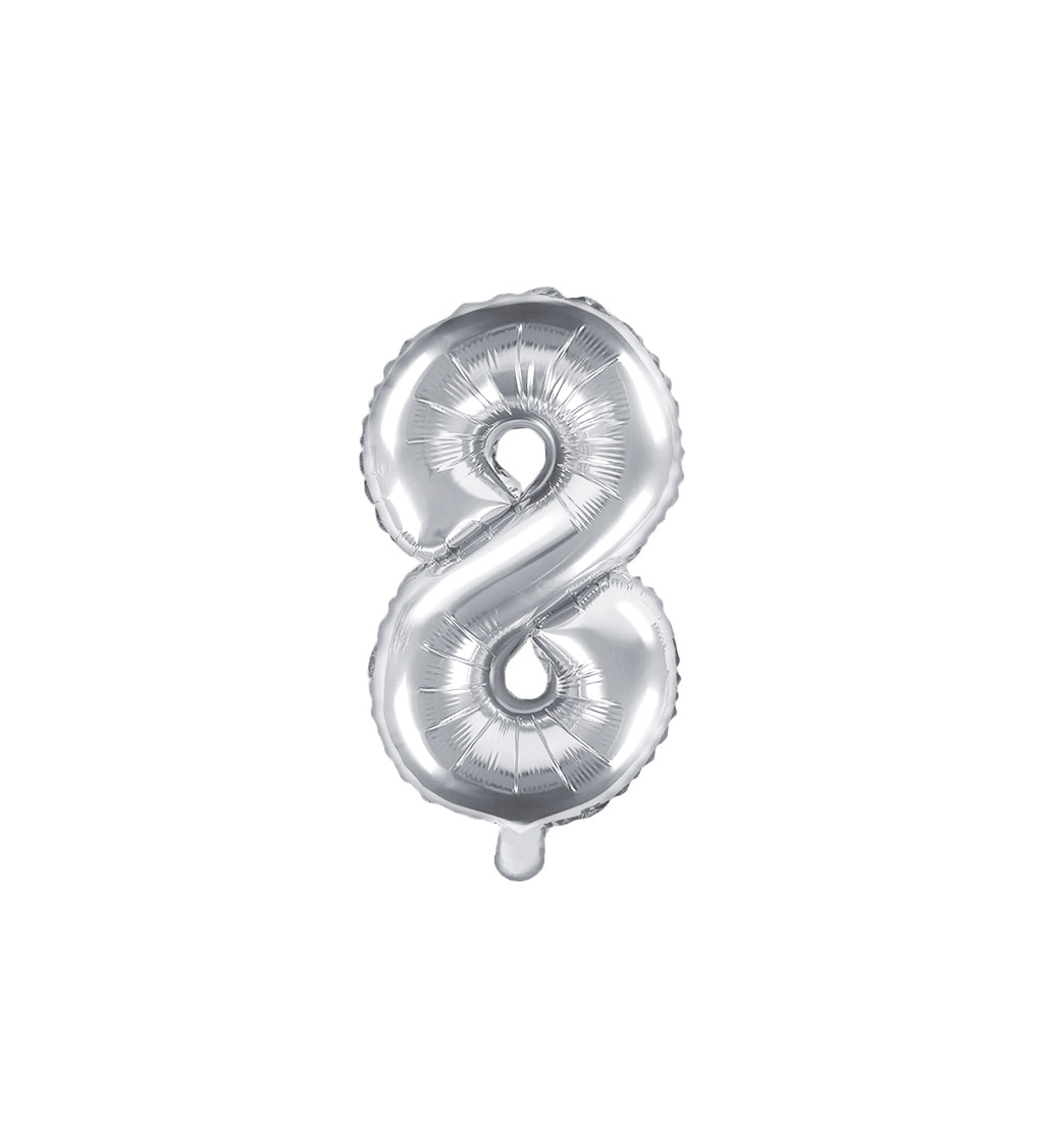 Fóliový balónek číslo 8, metalický stříbrný, 35cm