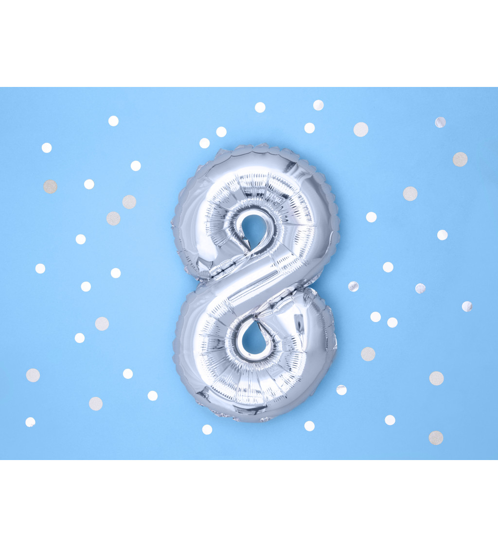 Fóliový balónek číslo 8, metalický stříbrný, 35 cm