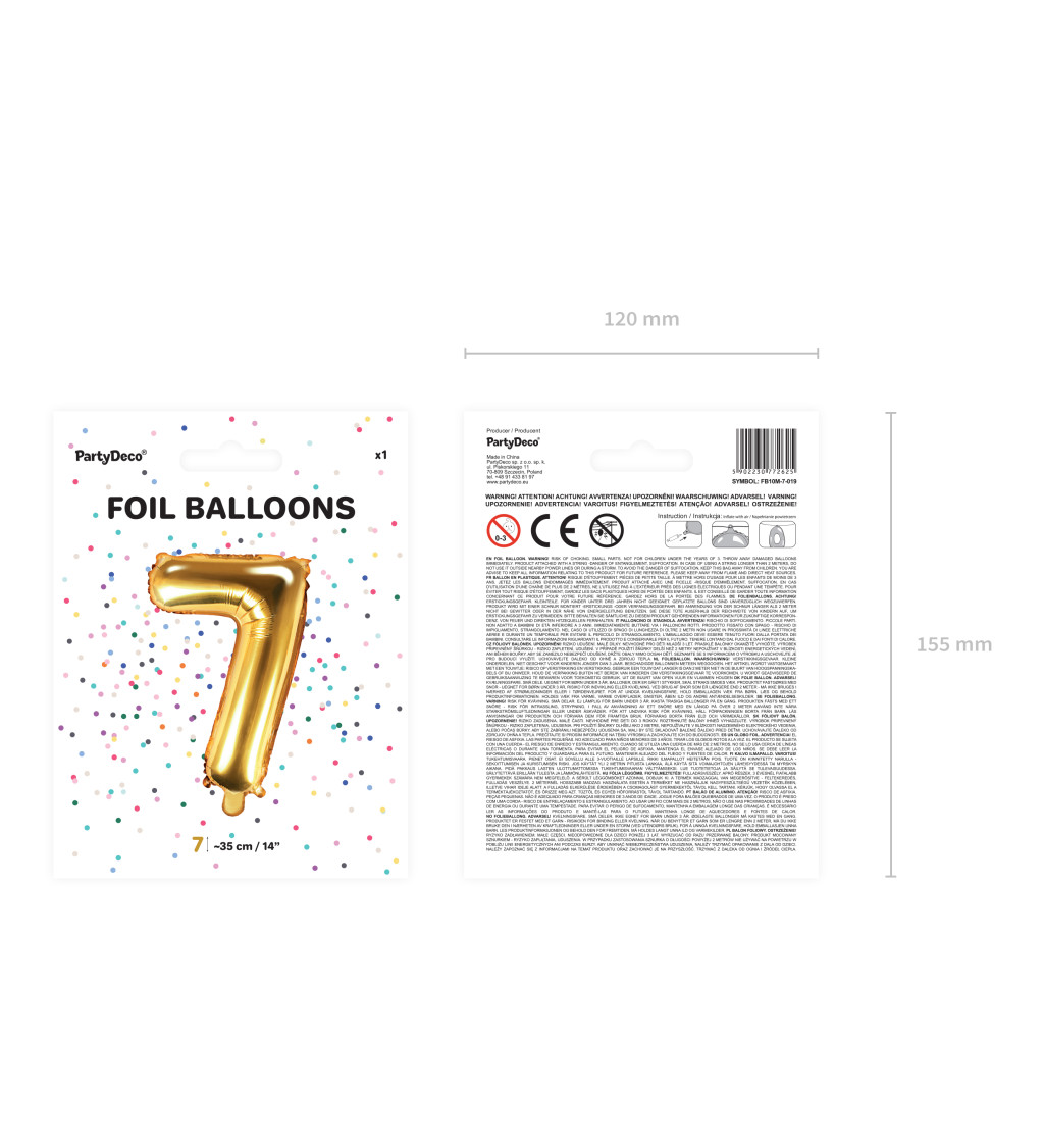 Fóliový balónek číslo 7, zlatý, 35cm