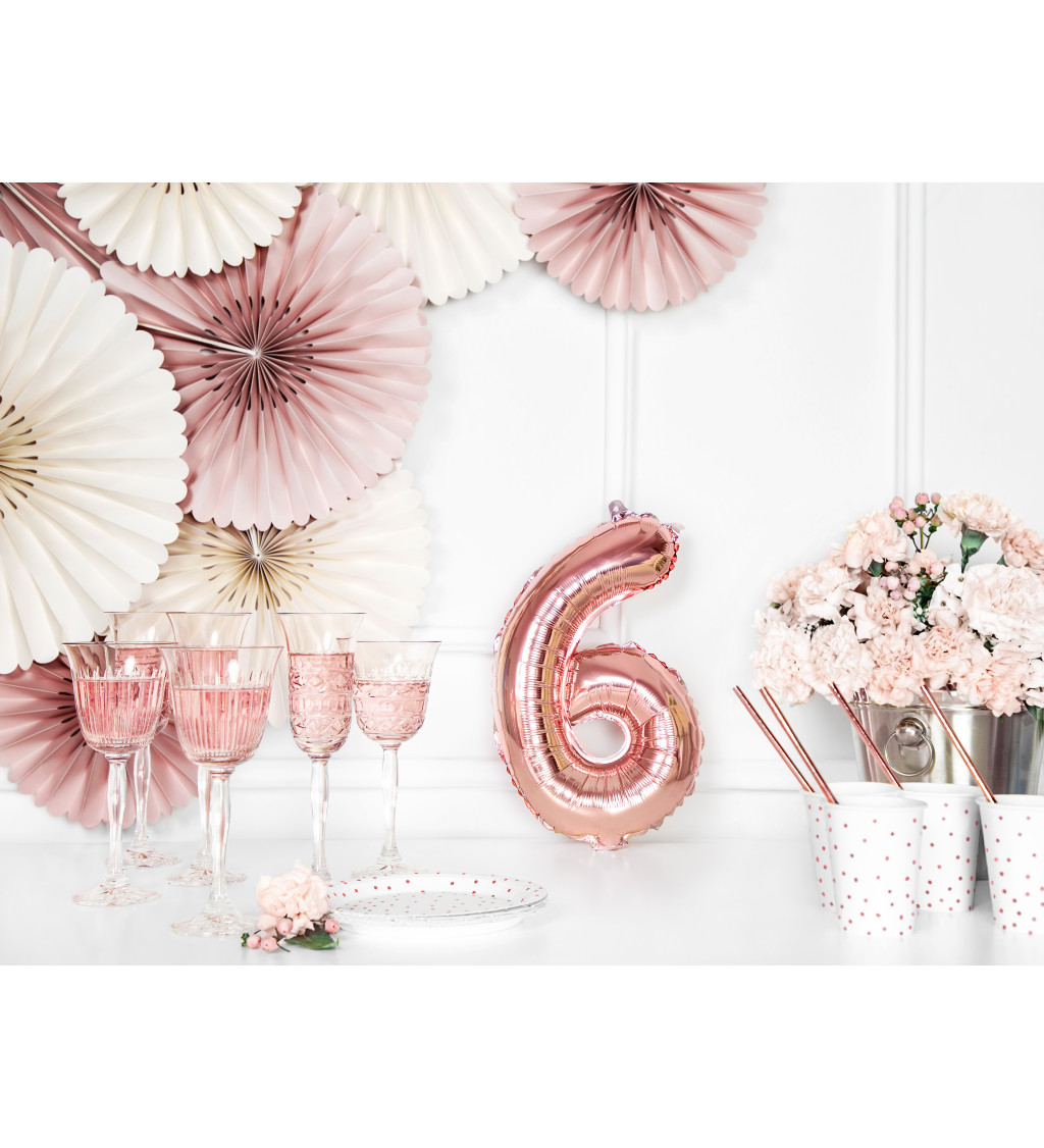 Fóliový balónek číslo 6, růžově zlatá, 35 cm