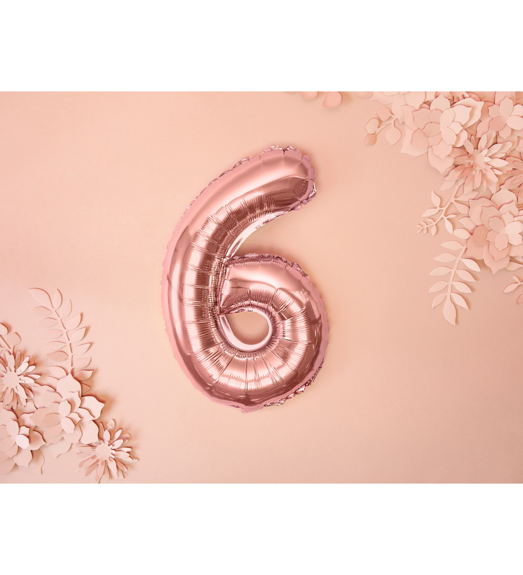 Fóliový balónek číslo 6, růžově zlatá, 35 cm