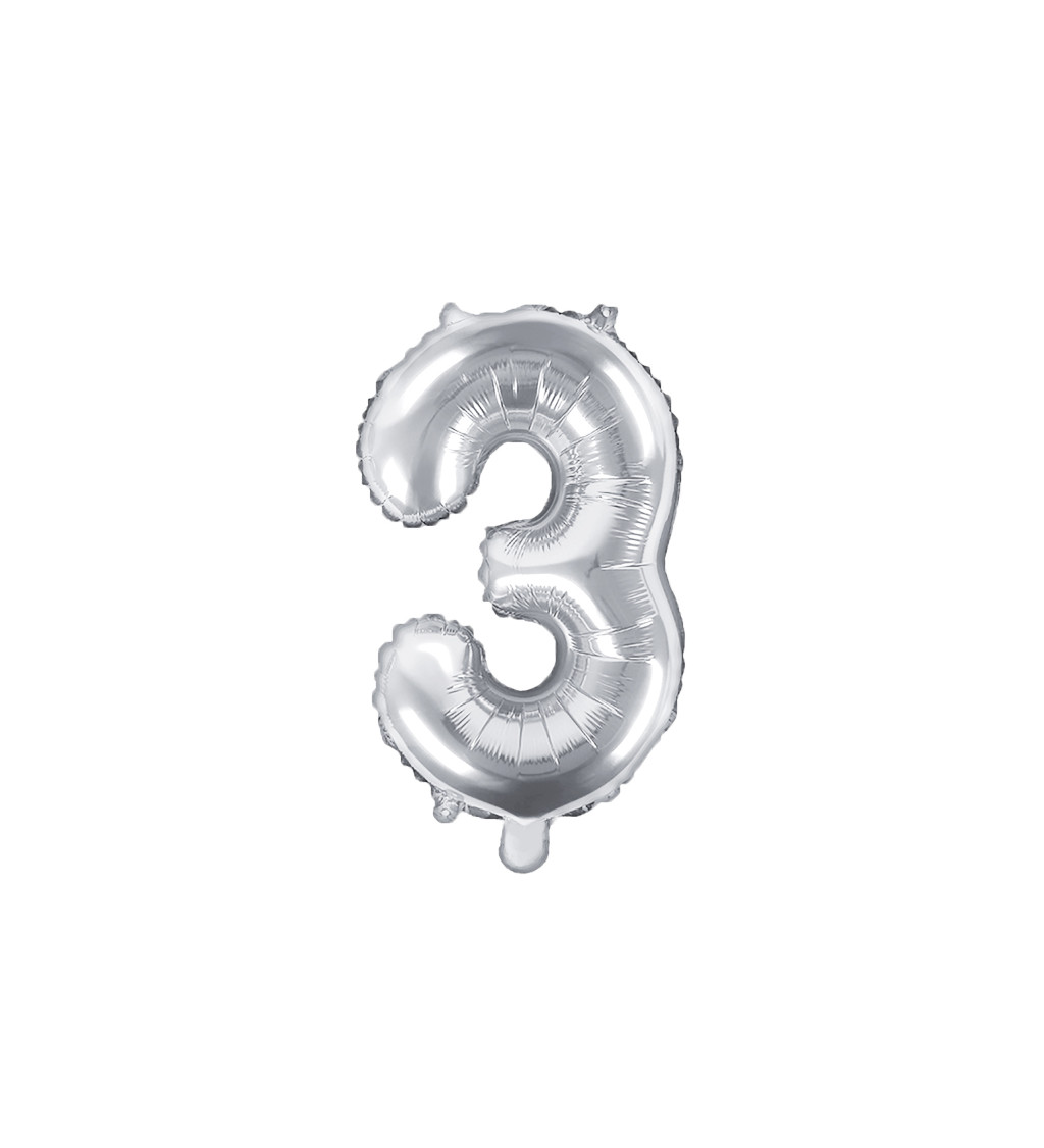 Fóliový balónek číslo 3, stříbrný, 35cm