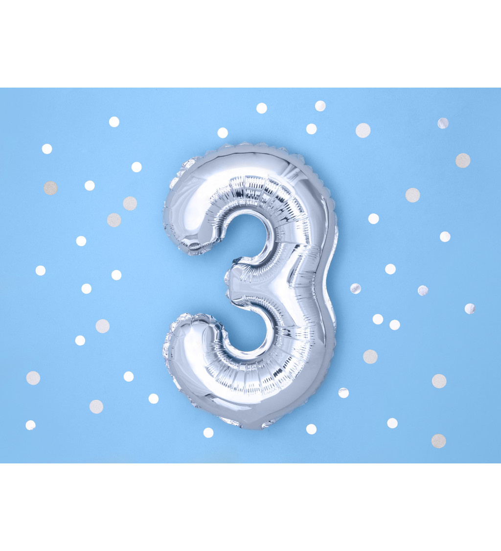 Fóliový balónek číslo 3, stříbrný, 35 cm