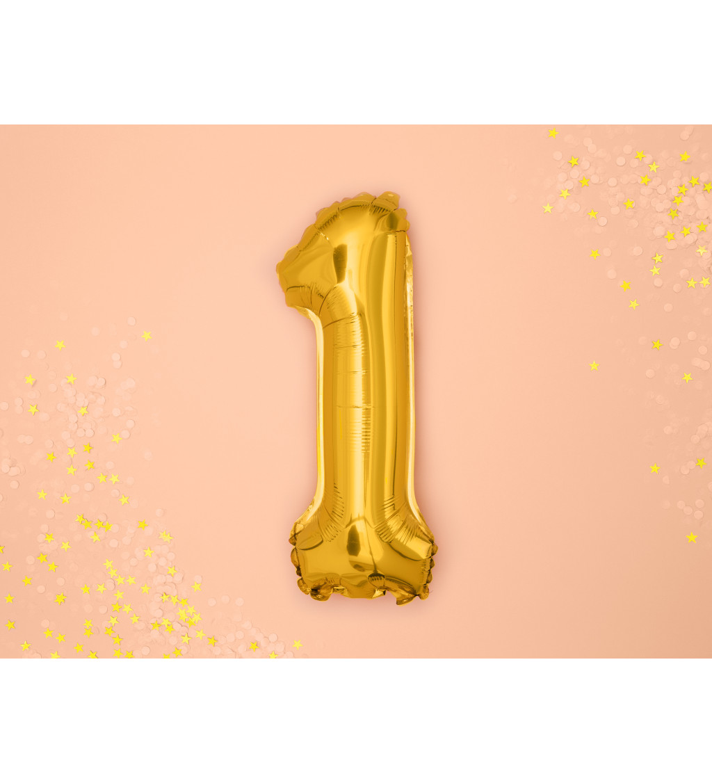 Fóliový balónek číslo 1, zlatý, 35cm