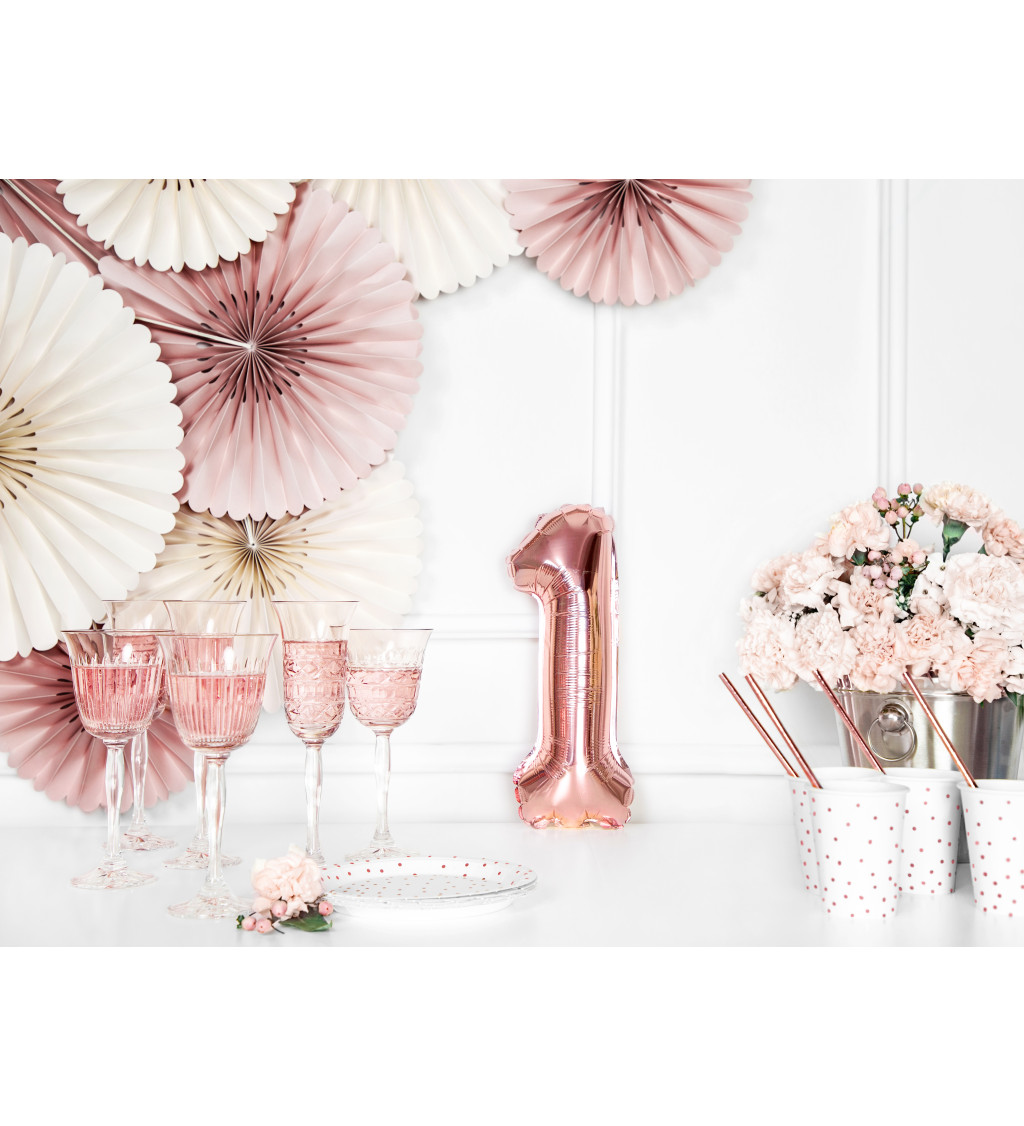 Fóliový balónek číslo 1, růžově zlatá, 35 cm