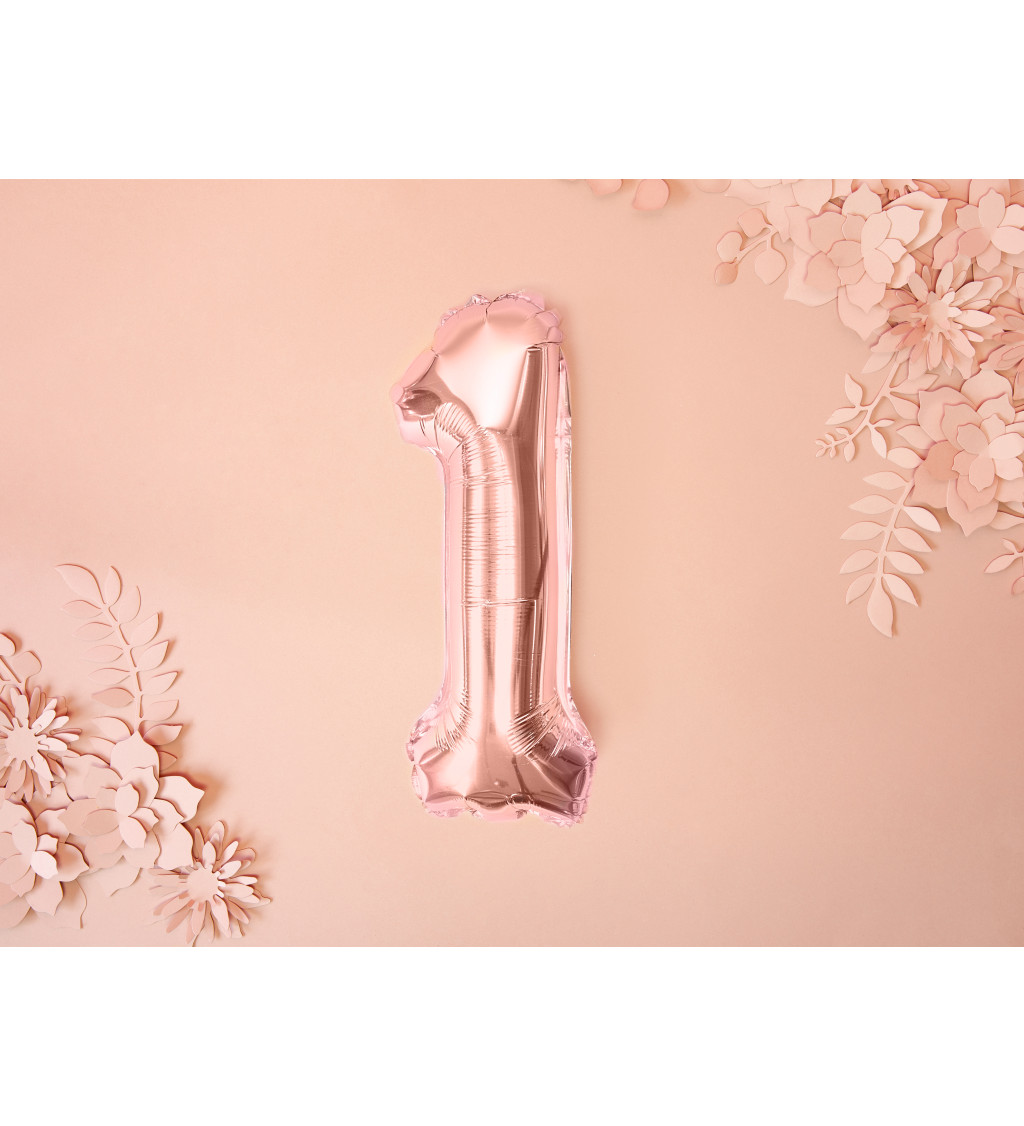 Fóliový balónek číslo 1, růžově zlatá, 35 cm