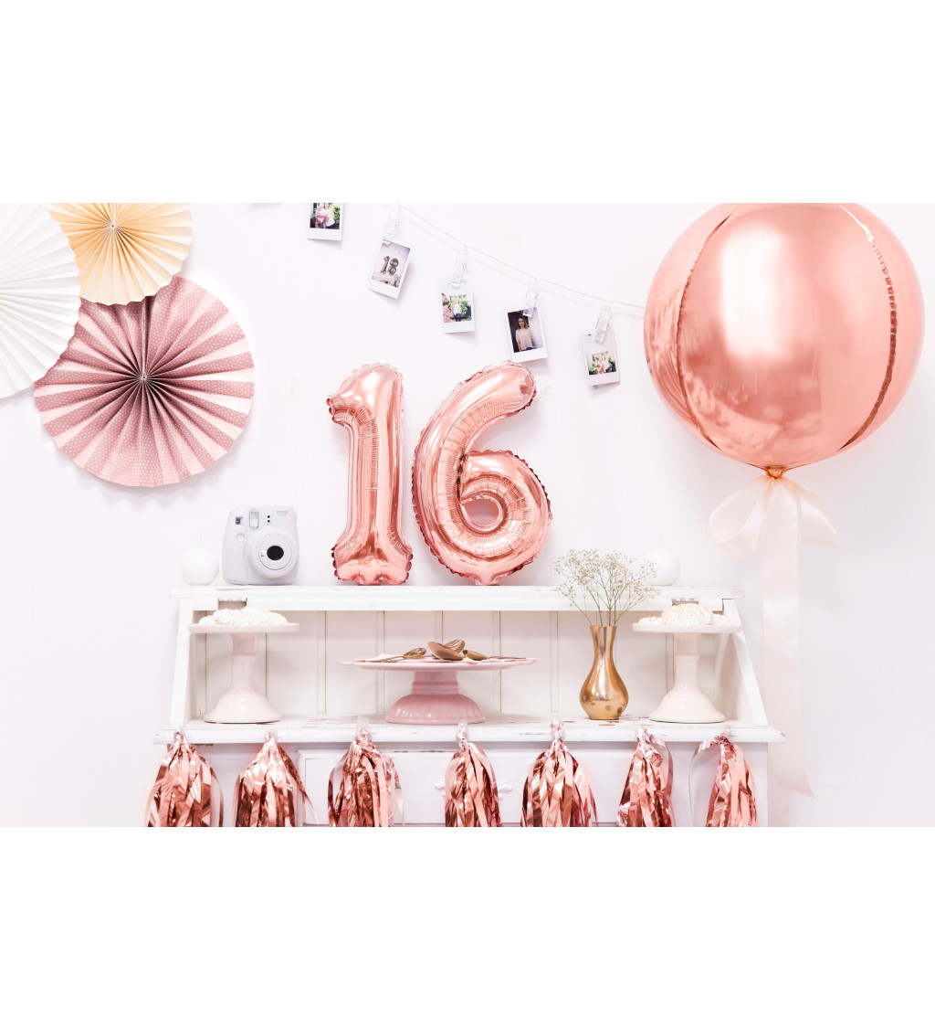 Fóliový balónek číslo 1, růžově zlatá, 35 cm