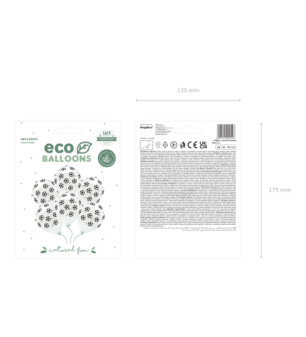 Latexové balónky eco pastelové fotbalový míč 6 ks