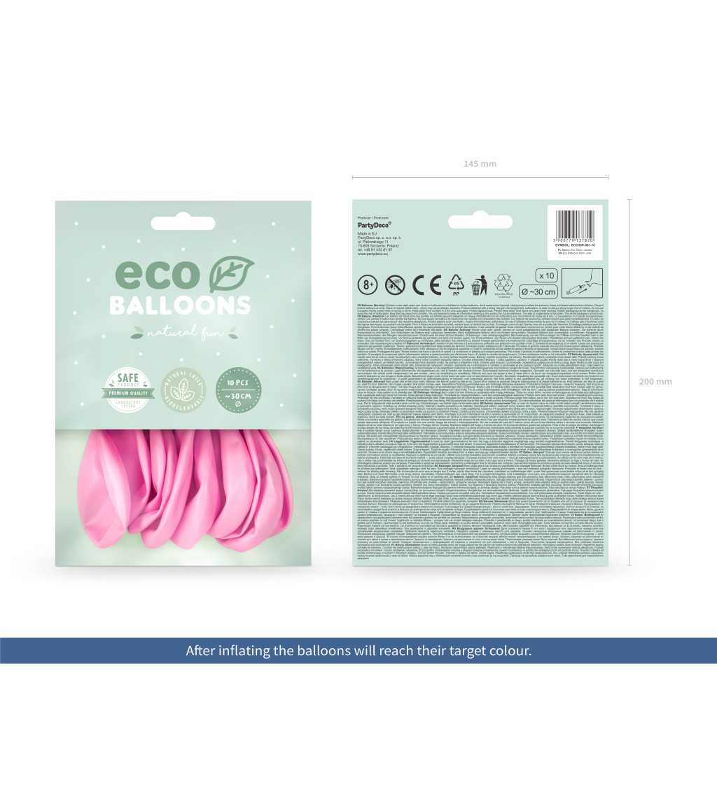 EKO Latexové balónky 30 cm pastelové, růžové, 10 ks
