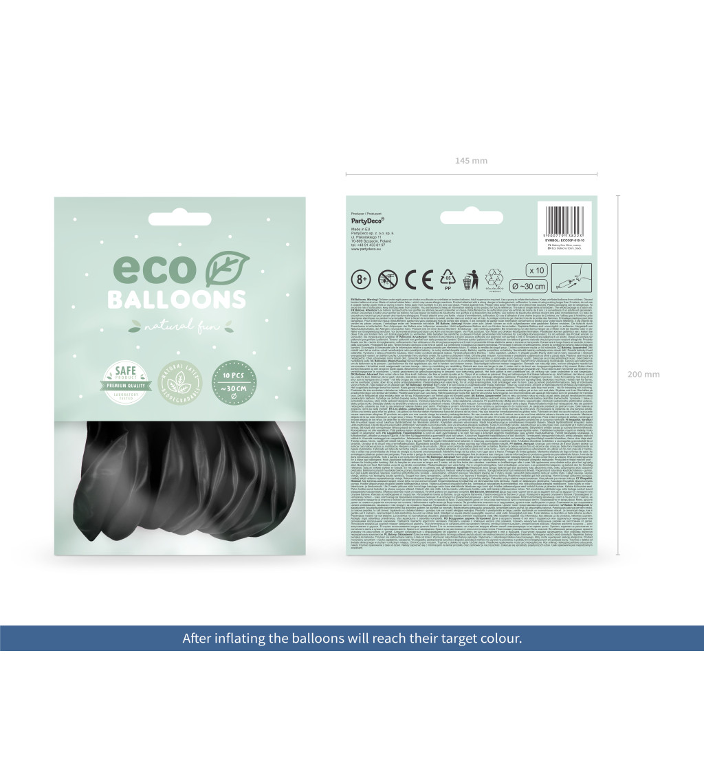 Latexové balónky eco pastelové černé 30 cm 10 ks