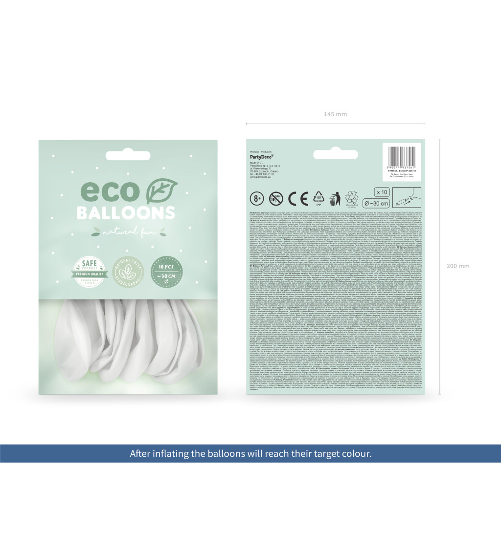 Latexové balónky eco pastelové bílé 30 cm 10 ks