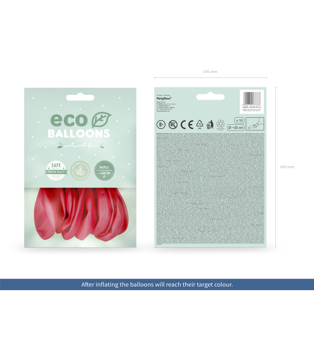 Latexové balónky eco pastelové světle červené 30 cm 10 ks