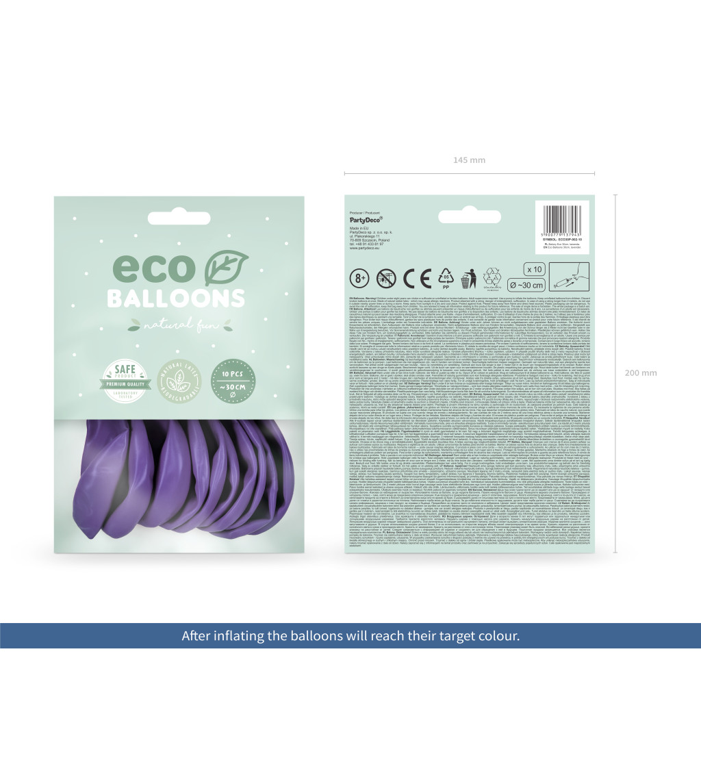 EKO Latexové balónky 30 cm pastelové, fialové, 10 ks