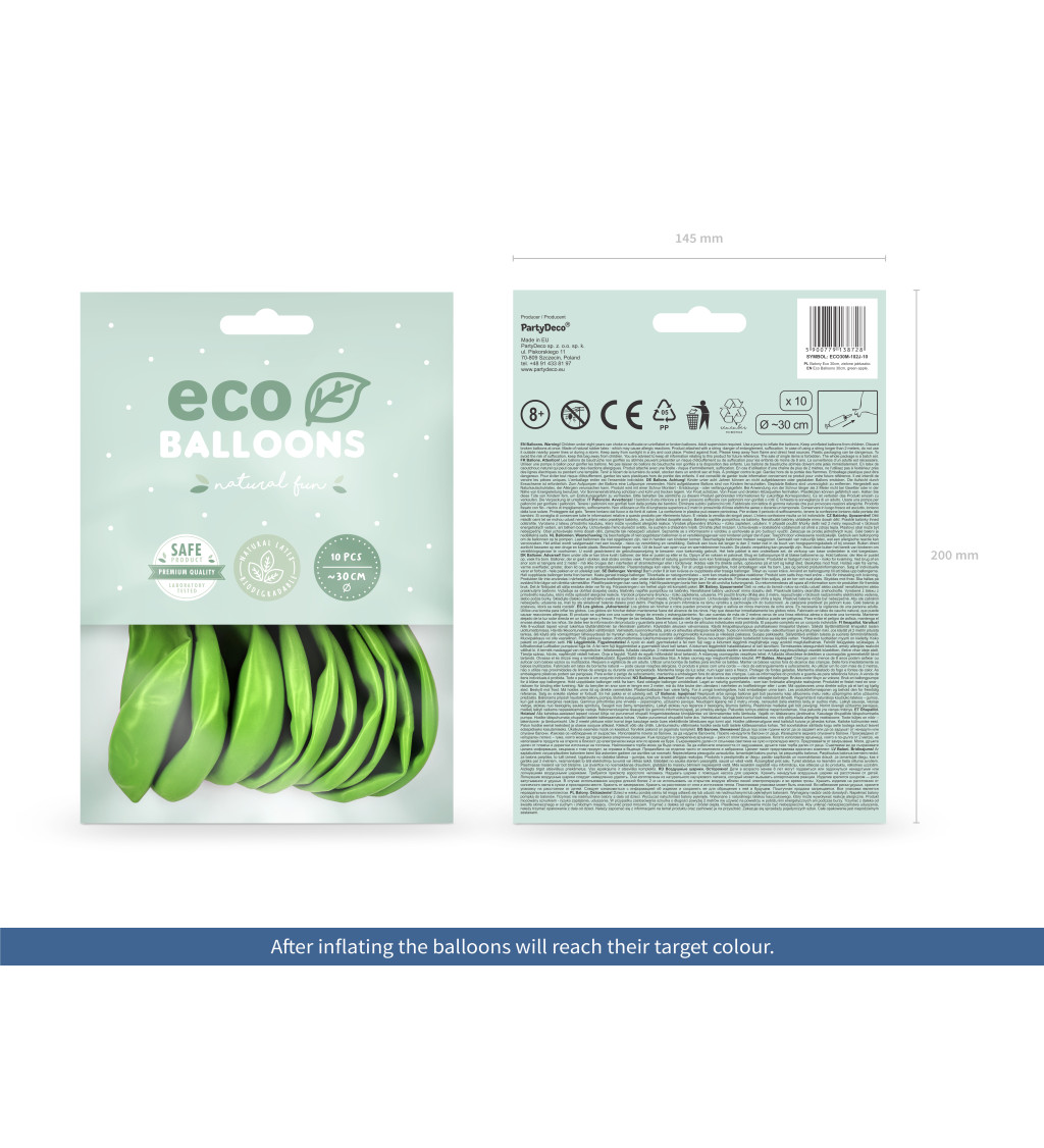 Latexové balónky eco metalické zelené jablko 30 cm 10 ks