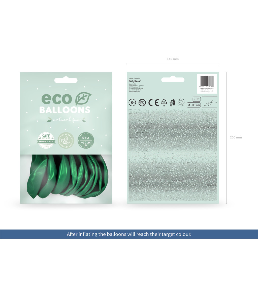 EKO Latexové balónky 30 cm, zelené, 10 ks