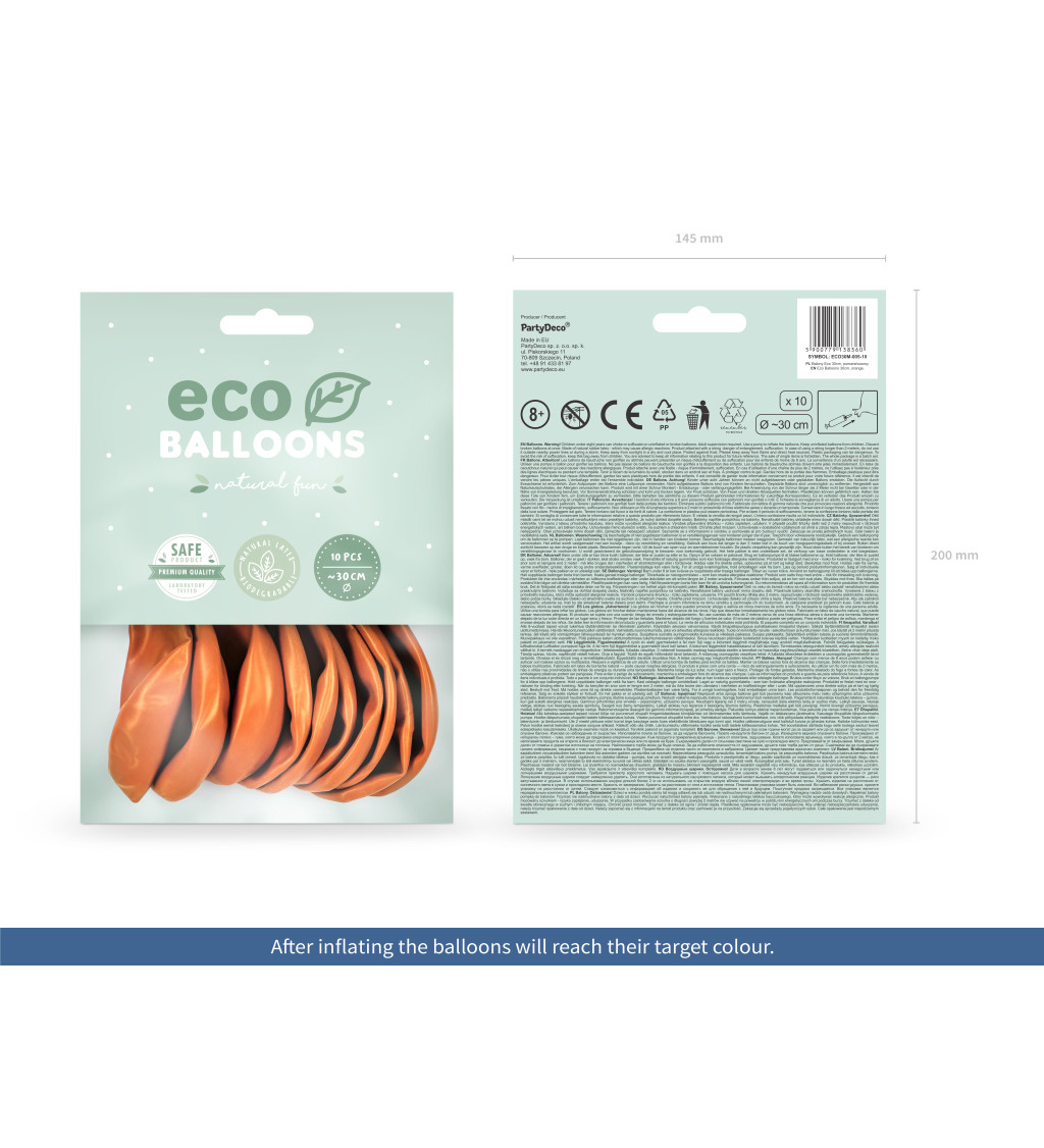 Latexové balónky eco metalické pomerančové 30 cm 10 ks