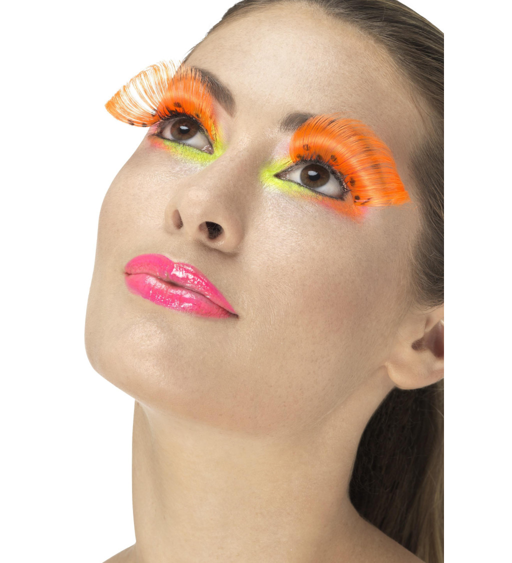 Umělé nalepovací řasy - neon oranžová s puntíky