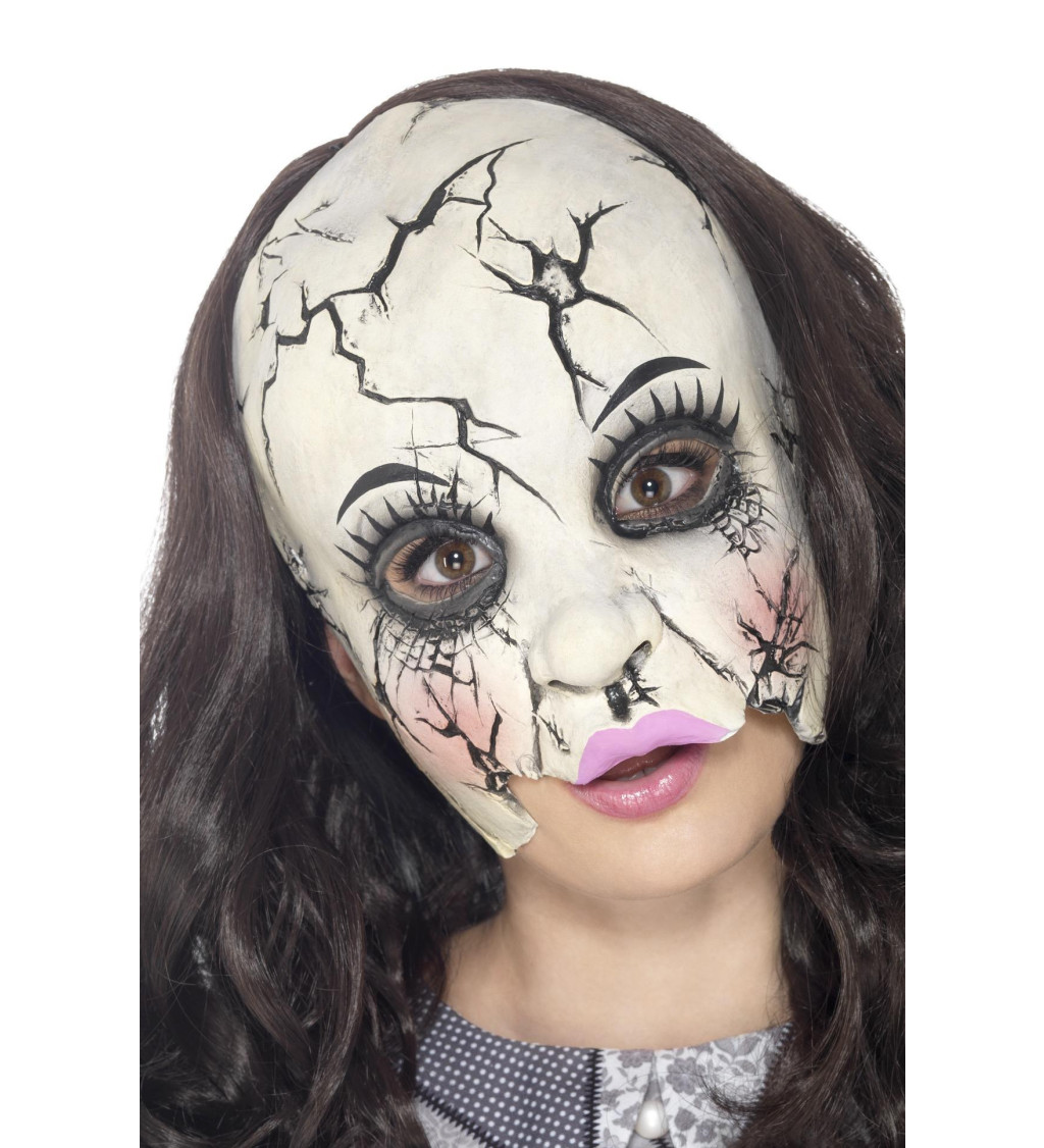 Halloweenská maska rozbitá panenka