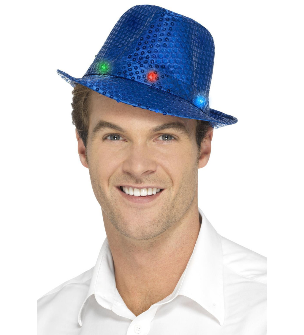 Flitrový klobouk modrý