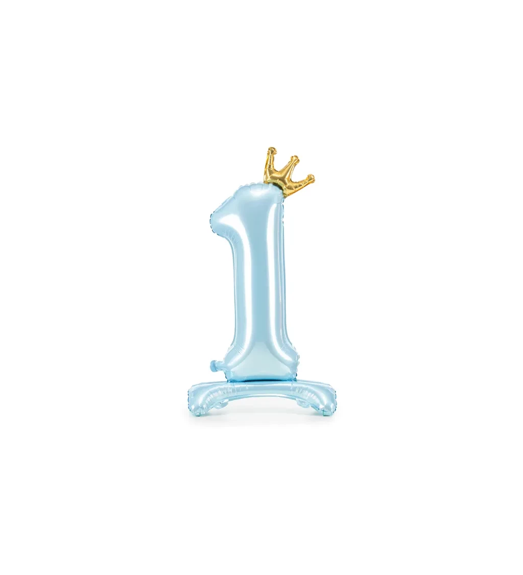 Fóliový balónek stojící číslo 1 s korunkou modrá