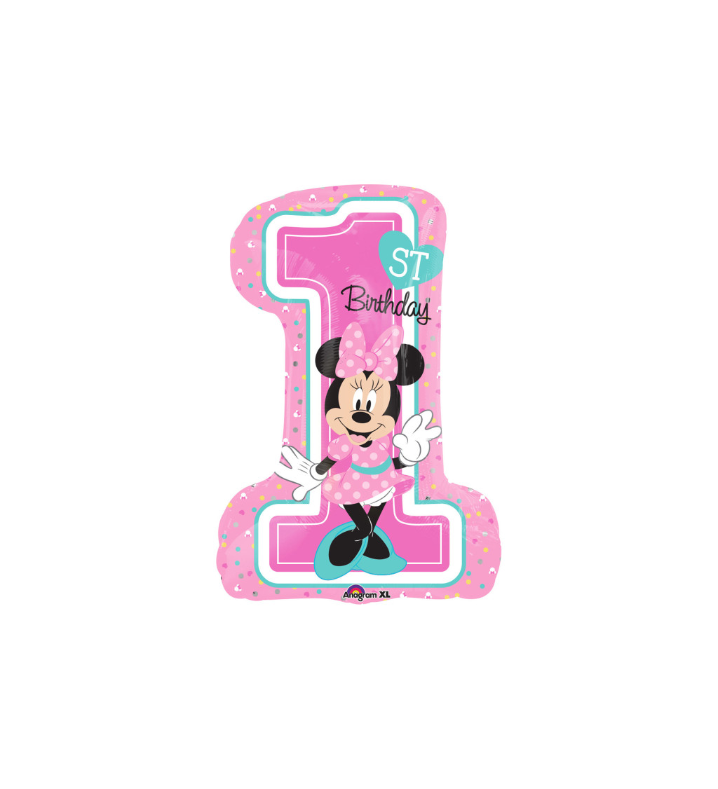 Fóliový balónek číslo 1, Minnie Mouse růžový, 71 cm