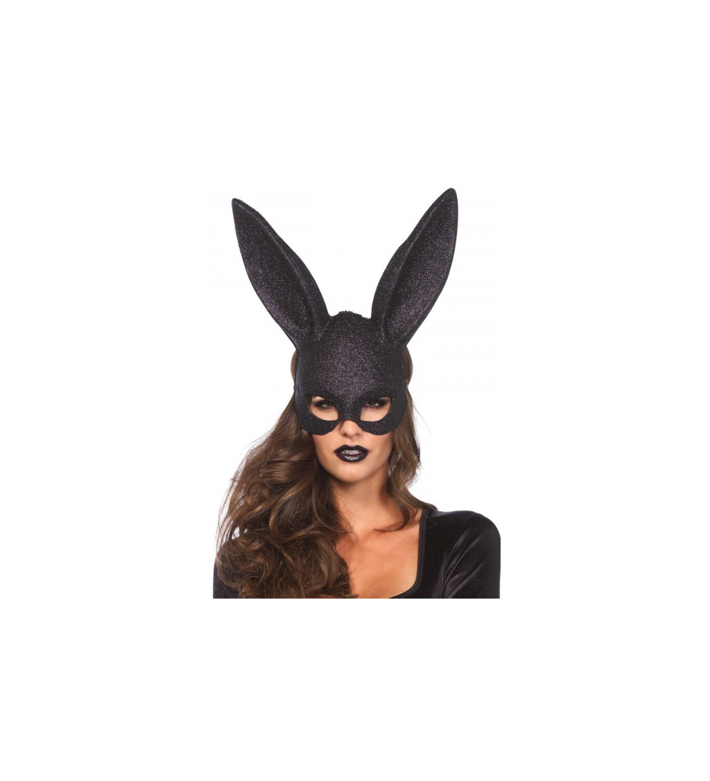 Černá glitrová maska králíka s ušima