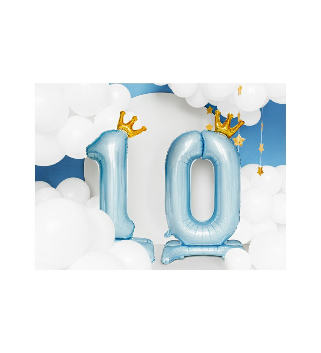 Fóliový balónek stojící číslo s korunkou 0, modrá, 84 cm