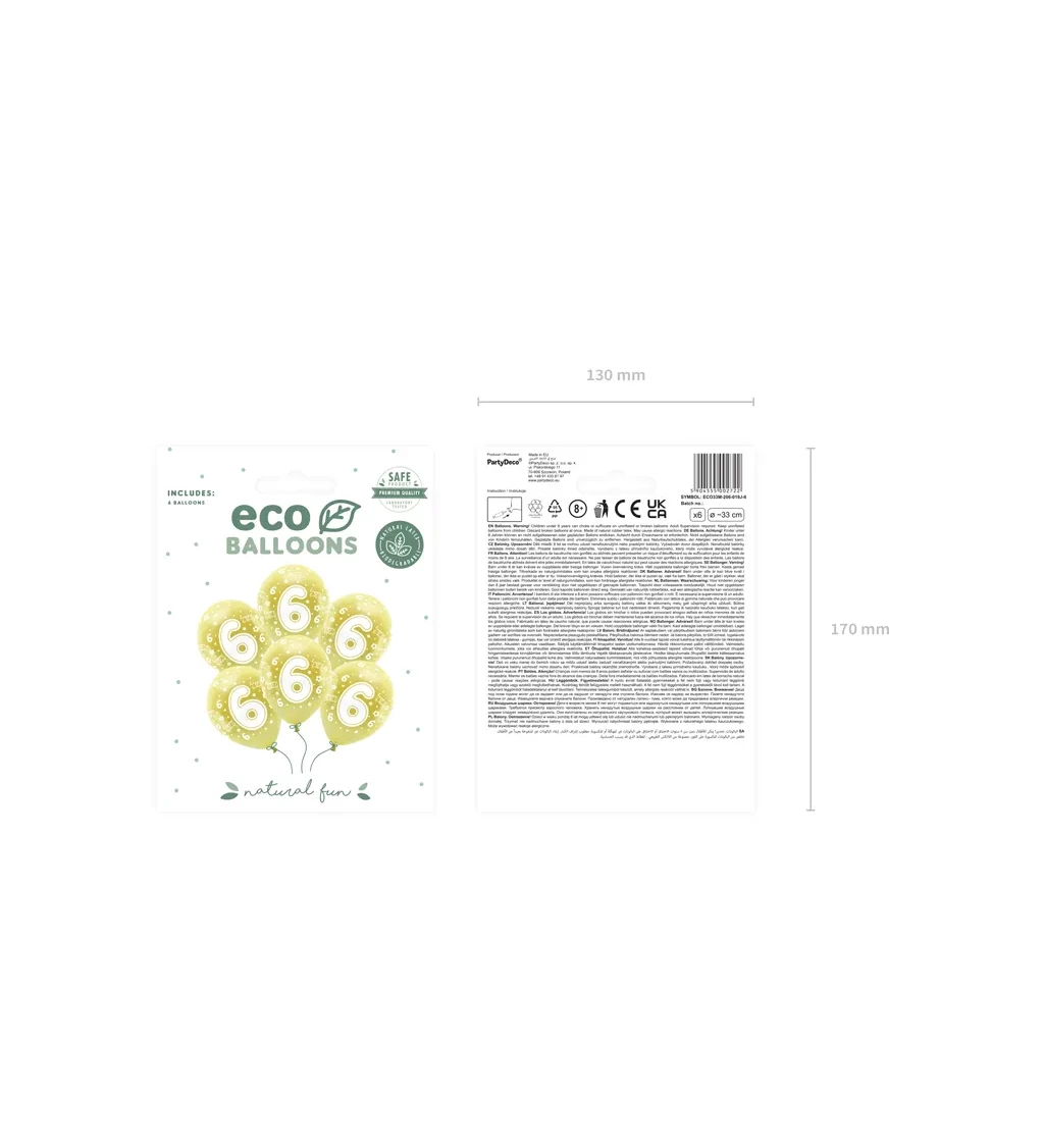 Latexové balónky eco metalické zlaté číslo 6 33 cm 6 ks