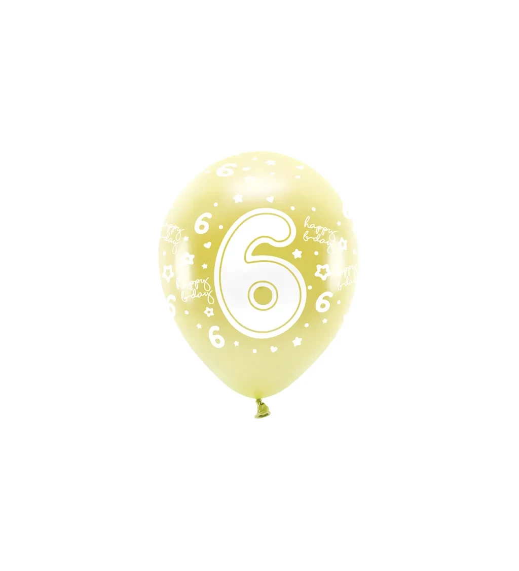 EKO Latexové balónky 33 cm číslo 6, zlaté, 6 ks