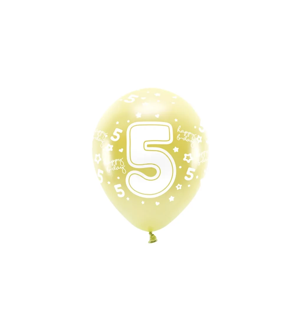 EKO Latexové balónky 33 cm číslo 5, zlaté, 6 ks