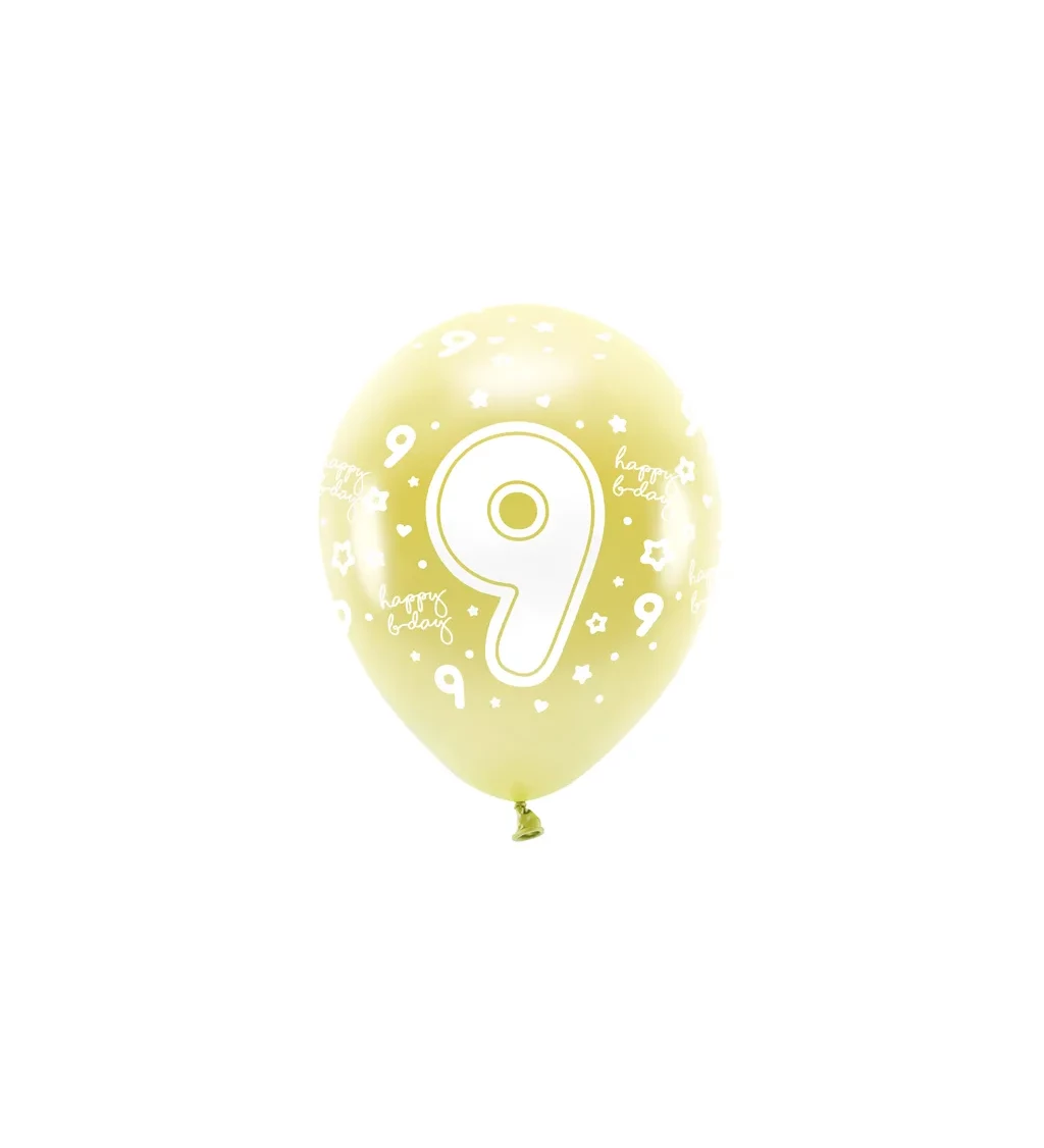 EKO Latexové balónky 33 cm číslo 9, zlaté, 6 ks