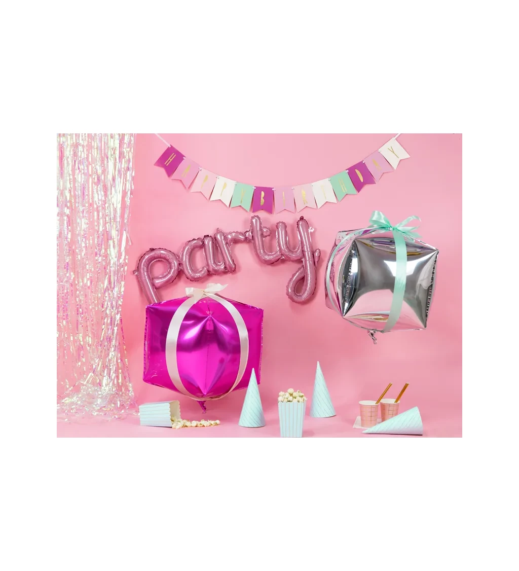 Fóliový balónek růžový krychle 35 cm