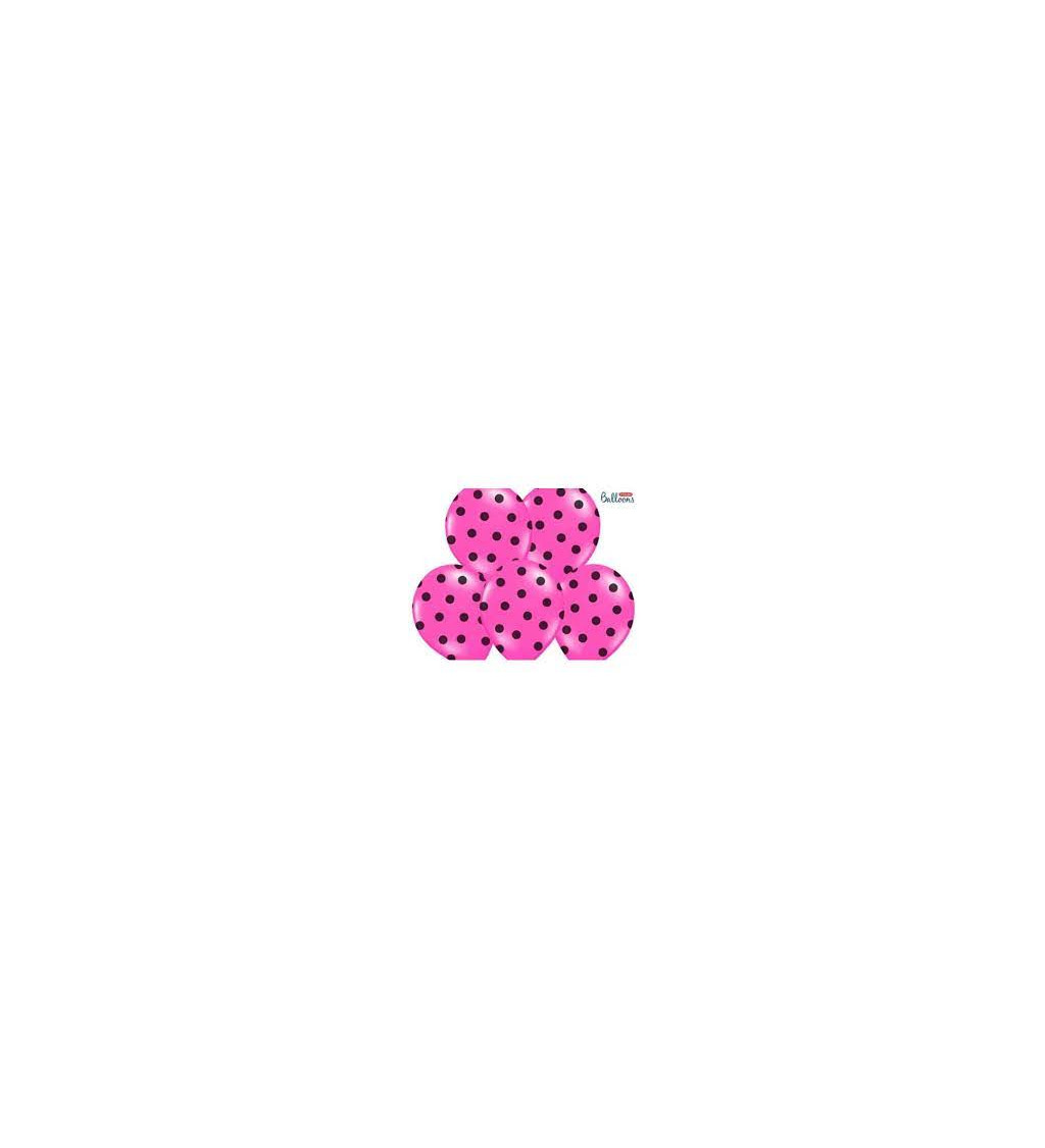 Latexové balónky 30 cm růžové s černými puntíky, 6 ks