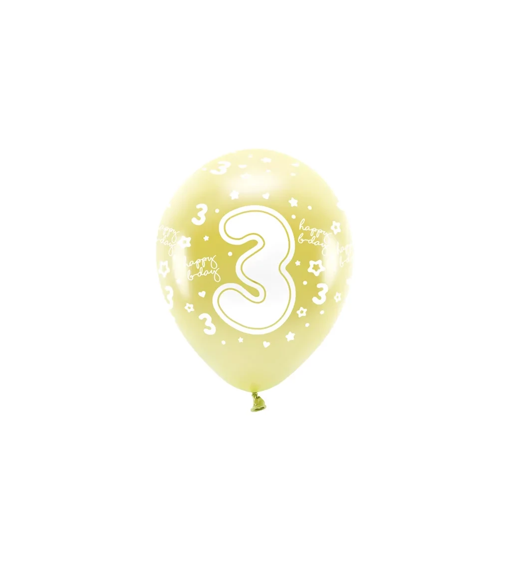EKO Latexové balónky 33 cm číslo 3, zlaté, 6 ks