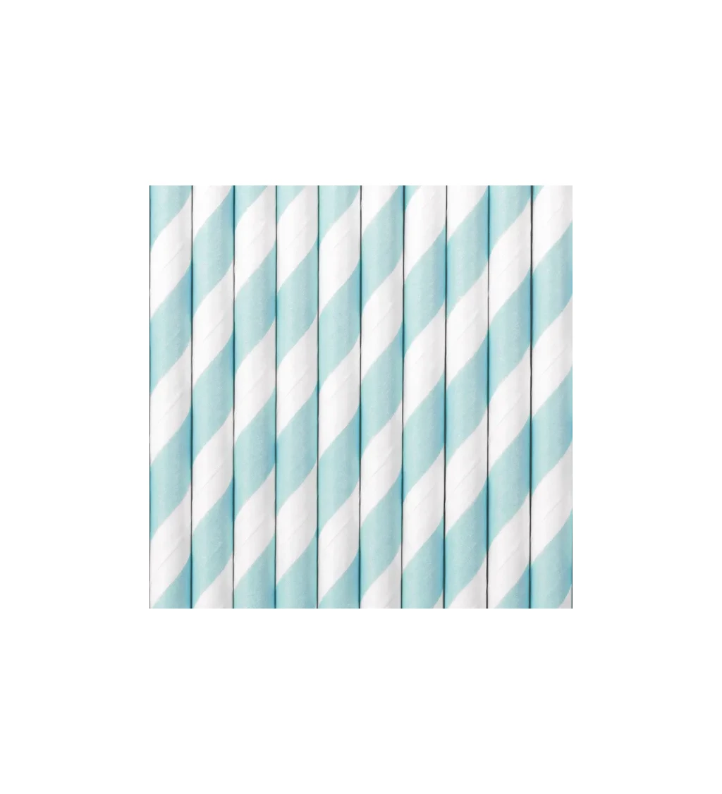 Papírová brčka-  světle modrá s bílými pruhy