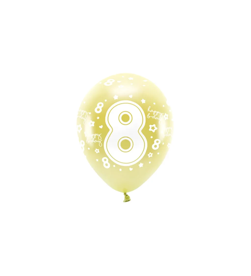 EKO Latexové balónky 33 cm číslo 8, zlaté, 6 ks