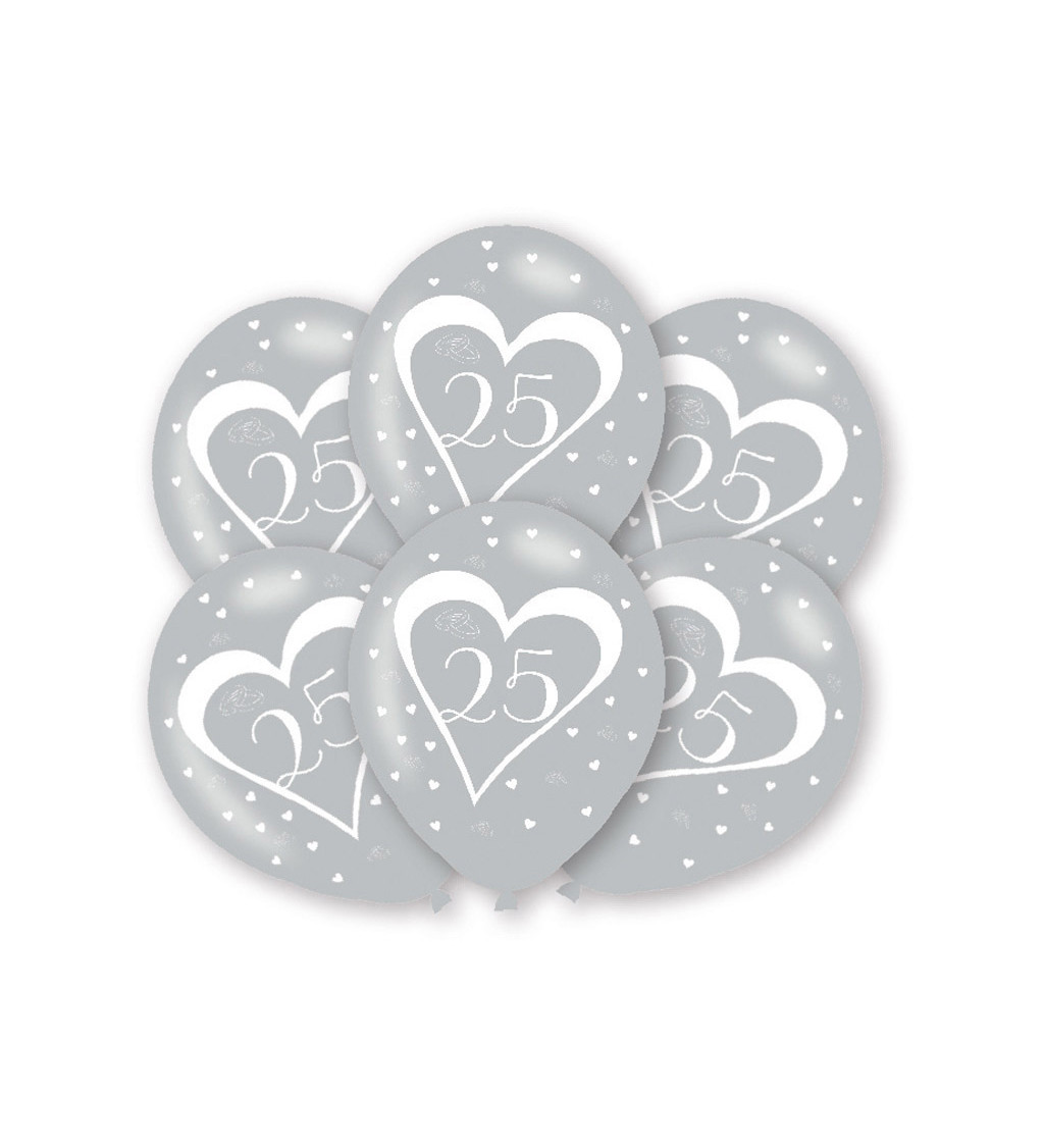 Latexové balónky stříbrné číslo 25 srdce