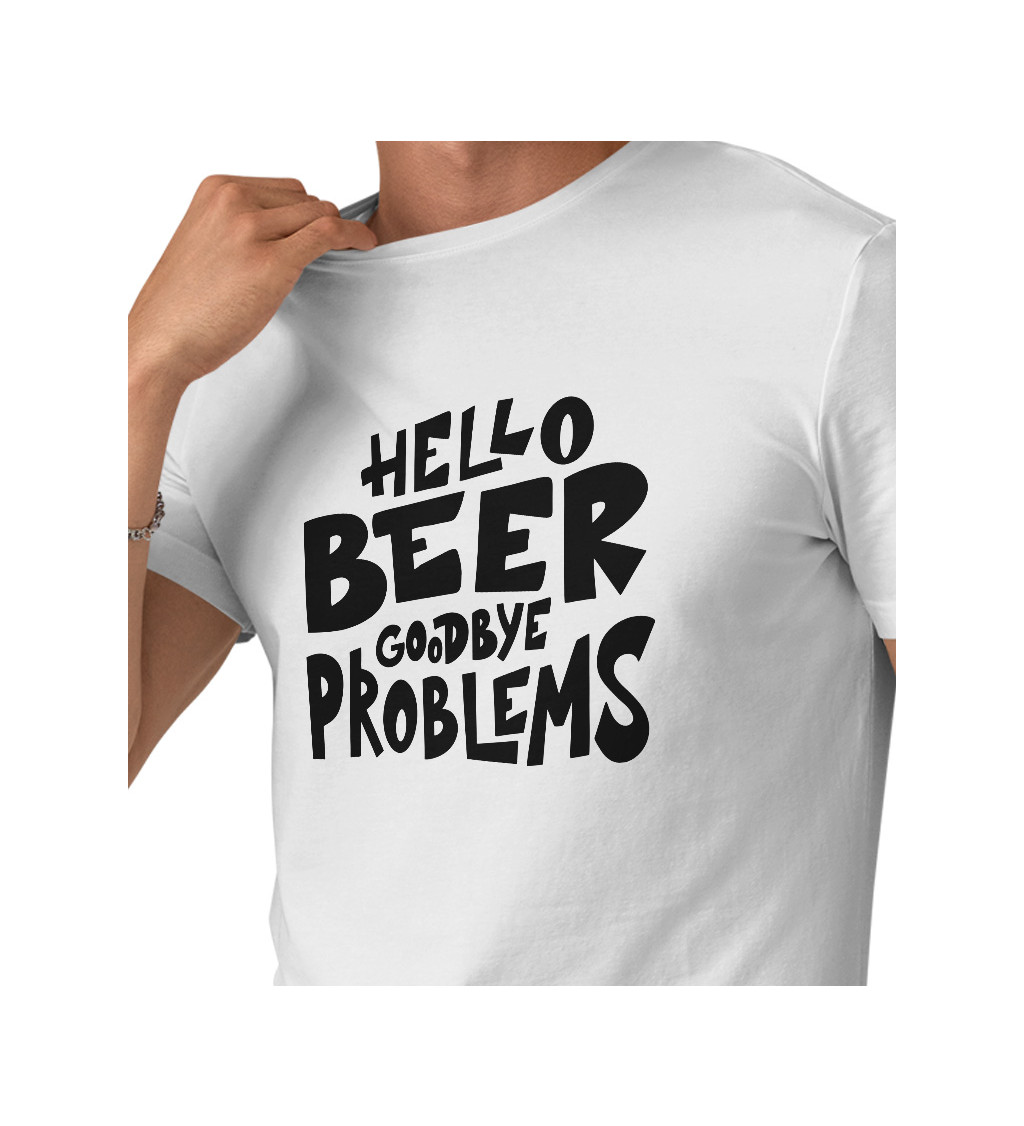 Pánské triko bílé - Hello beer goodbye problems