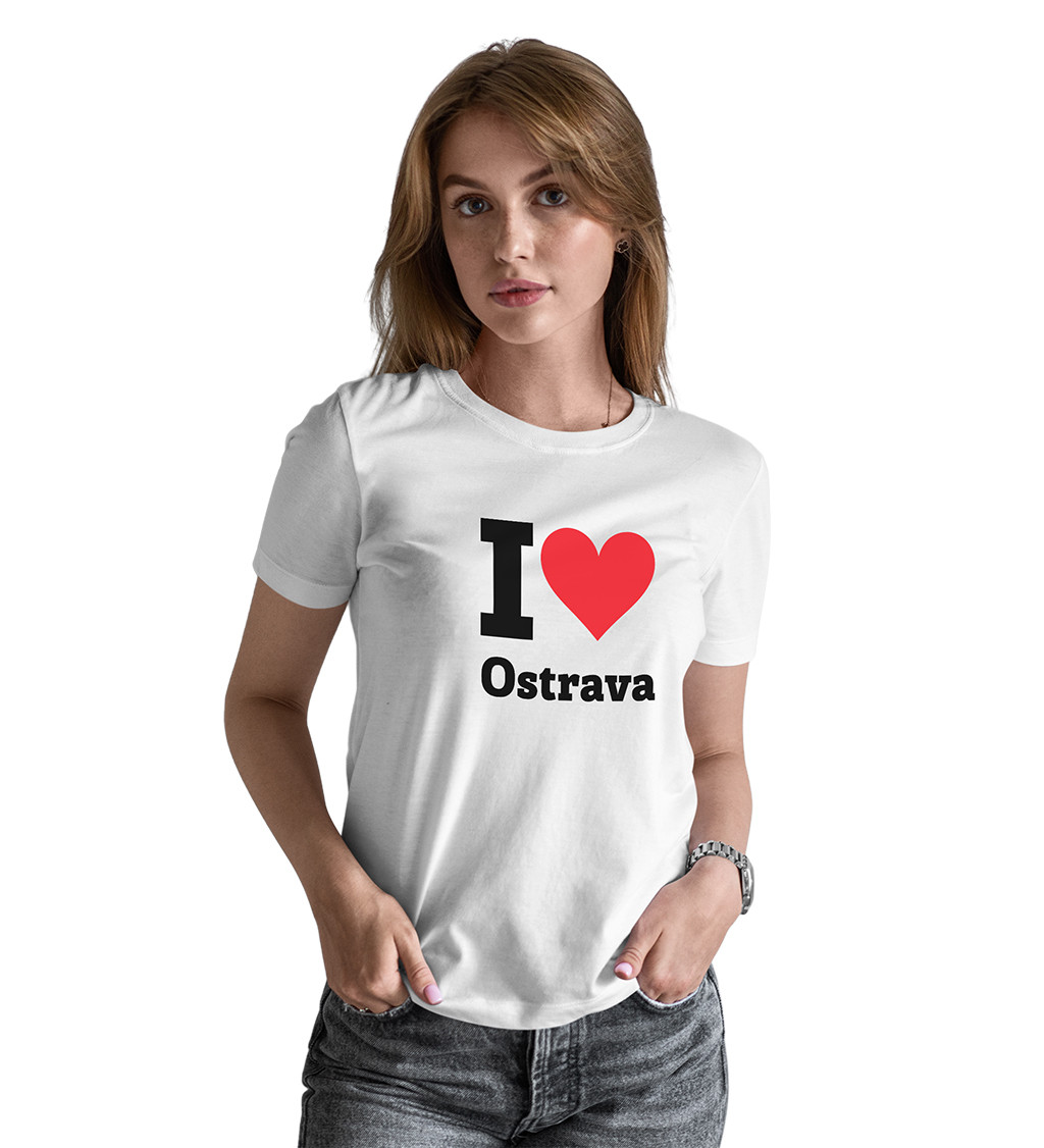 Dámské bílé triko - I love Ostrava
