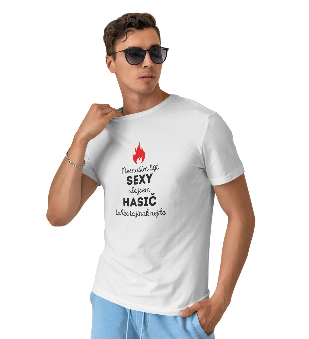 Pánské triko bílé - Sexy hasič